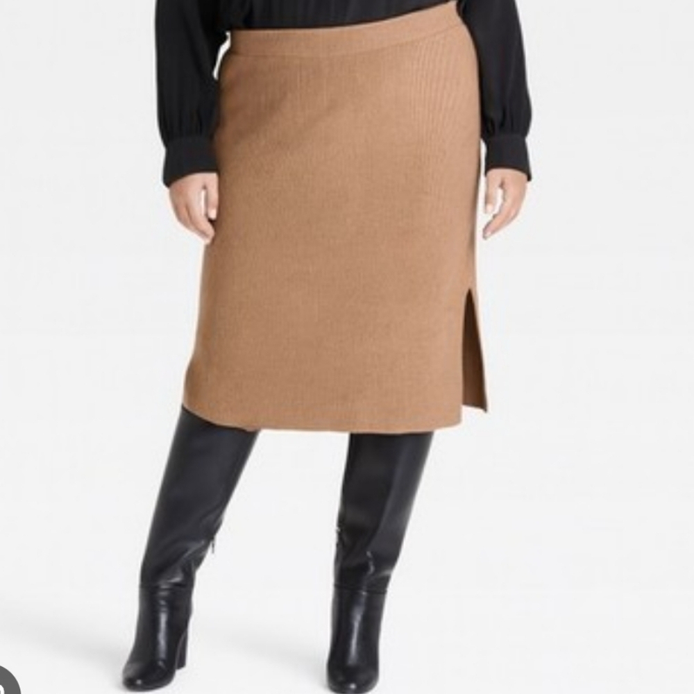 NWT Ava & Viv Ribbed Knit Skirt In Beige Size Womans 2X